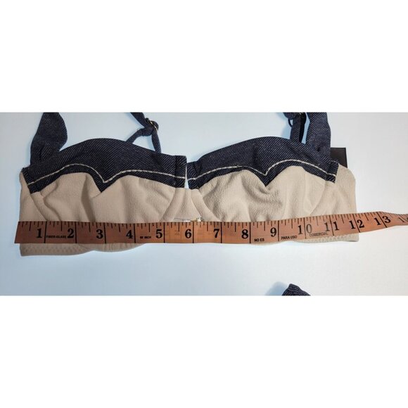 SAME Los Angeles Swimwear Bikini Set  Underwerid Faux Suede White/Denim Size S - Picture 7 of 9